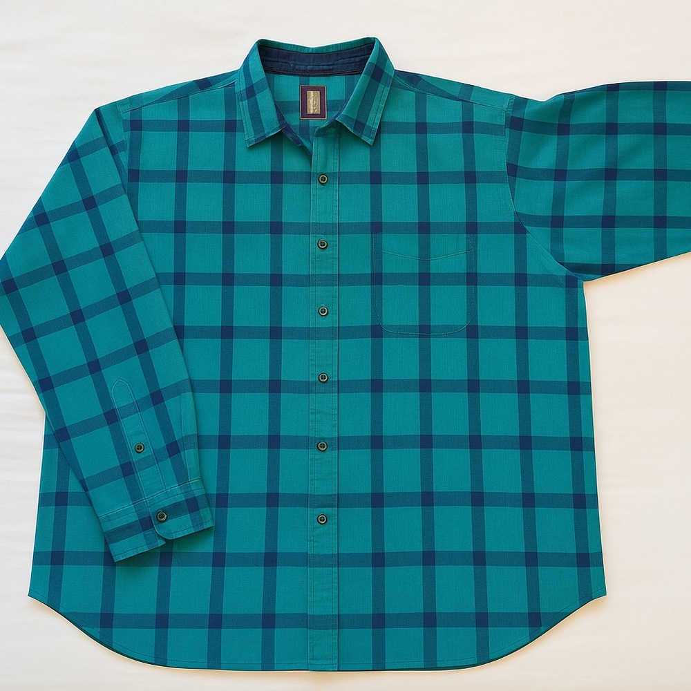 Rare Vintage GENERRA Men's XLarge Blue and Green Plaid Shirt
